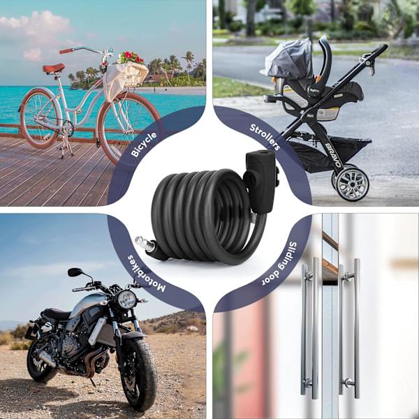 Cykel Lås med 2 Nøgler, Sort 180cm/12mm Spiral Kæde Lås Cykel Kabel Lås, Meget Høj Sikkerhed Cykel Lås til Cykel, Trehjulede Cykler, Scooter, Motorcykel