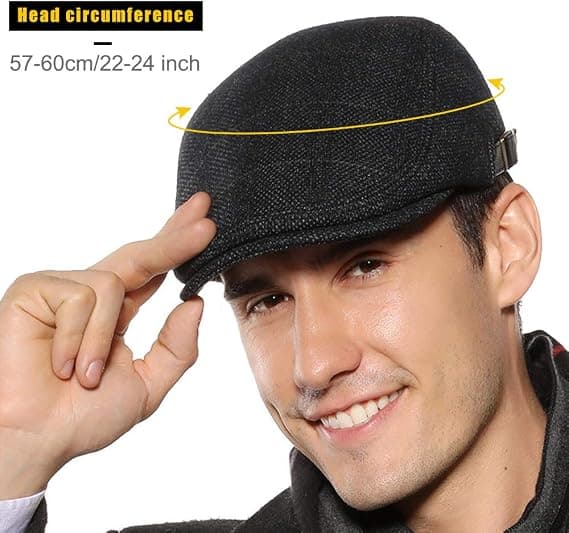 Hatt for menn, flat beret, justerbar, høst og vinter