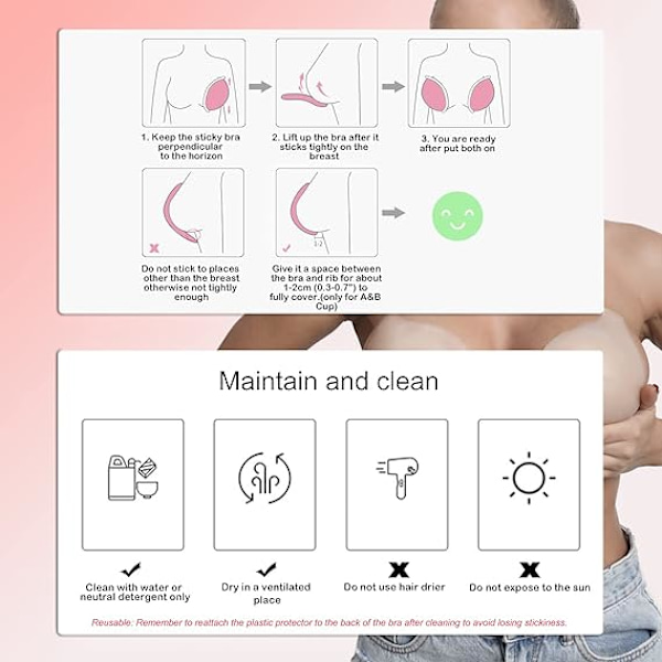 Selvklebende Silikon Strapless BH (M), Usynlig Ryggløs BH Kvinners Ryggløs Push Up BH Bryllup Brystvorte Deksel