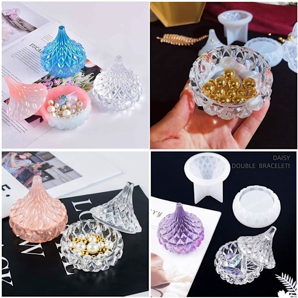Silikone Opbevaringsboks, Silikone Smykkeform med Epoxy Resin Låg, Resin Smykkeskrin Drypform