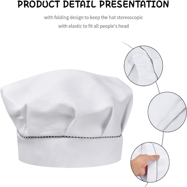 4 st barns kockhattar 3-13 år, justerbar kockhatt för pojkar och flickor, andningsbar polycotton kockhatt, kockmössa för småbarn till hemlagning White