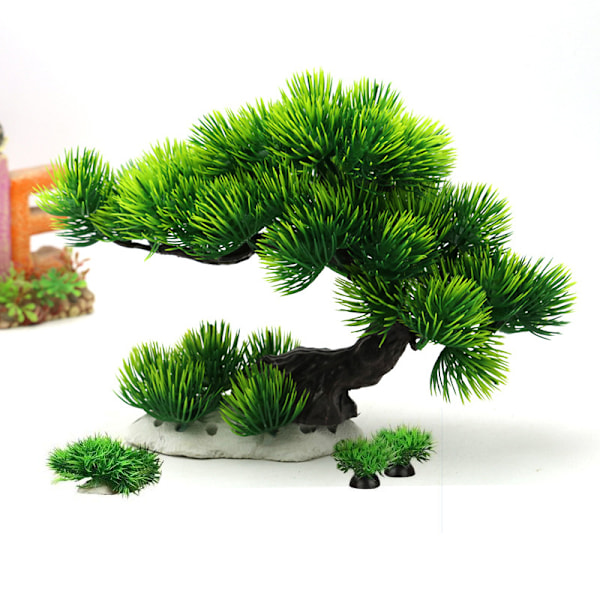 Kunstige Plastik Akvarium Planter til Kæledyr, Medium/L, Guldfisk, Vandlandskab, Bonsai, Bambus/Fyr (Bonsai Sæt)