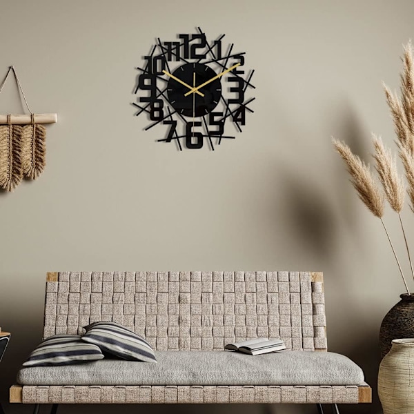Sort Rund Ramme Vægur DIY Lydløs Moderne Design Vægur Velegnet til Soveværelse Stue Kontor Kunst Dekoration
