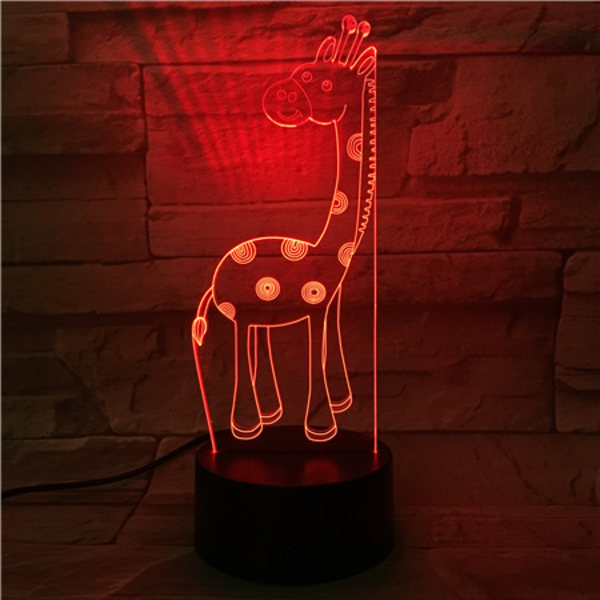 Akryl 3D LED Girafflampa Liten Nattlampa Touch Switch Atmosfärslampa 7 Färger Ändrar Sittande Gif