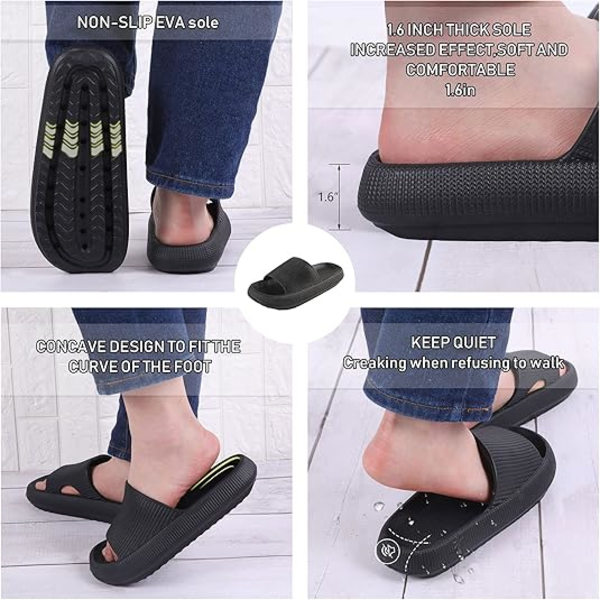 Slides Sandaler Sållængde 26cm Sort Kvinders tøfler Mænds sommersandaler Anti-slip bad Brusebad plastik tøffel swimmingpool Strand Tyk-sålet