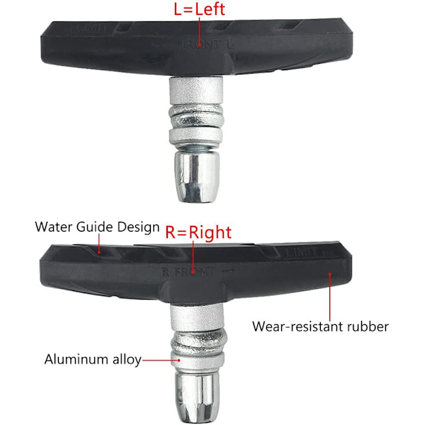 Svart sett med 4 V-bremser for sykkelbremsekaliper 70 MM Sykkel/MTB/VTC bremseklosser - Sykkelbremseklosser med muttere