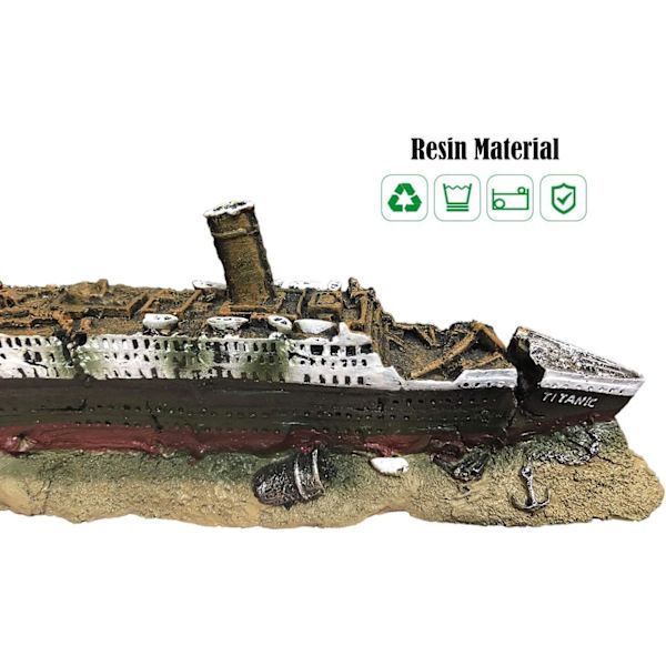 Akvariedekoration i form af Titanic-vraget - lavet af harpiks - miljøvenlig