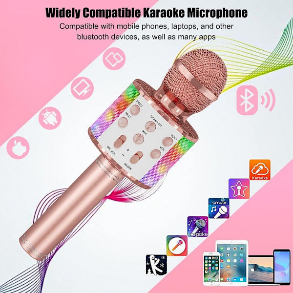 Trådløs Karaoke Mikrofon, Børne Karaoke Mikrofon med LED Danslys, Bluetooth Mikrofon til Børn Piger Drenge til Fest Sang Jul Fødselsdag