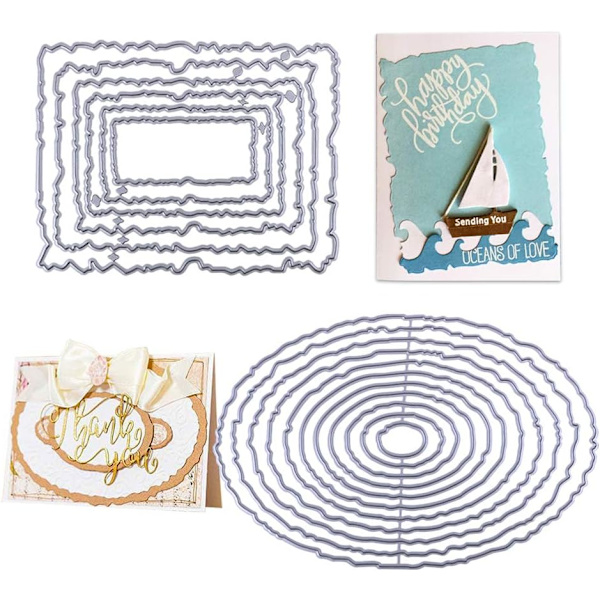 2 stk. Skæreforme Ellipse og Rektangel Formet Skabelon Metal Prægningssæt til DIY Scrapbooking Album Bryllupsdekoration
