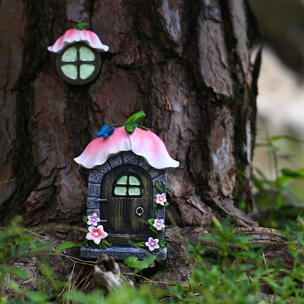 Stor Skovfe-Dør til Fe-Have, Pink, Lysende 15x6.5x6.3cm