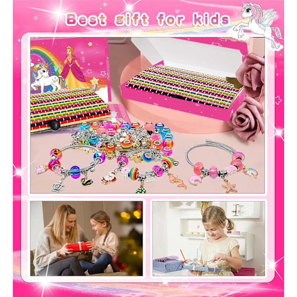Smyckeset för flickor 6 7 8 9 10 11 12 år, smyckes- och pärlset för barnleksaker 5 år gamla armband julberlocker set 8-12 One Size