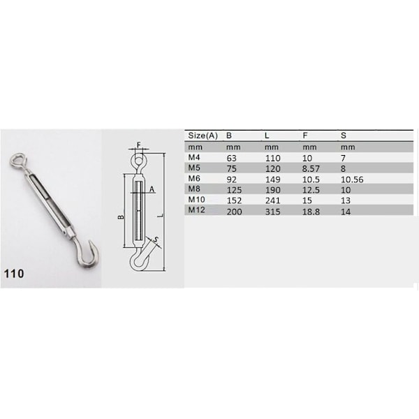 304 Rostfritt Stål Spännskruvar M4 Öglespännskruv Kabelspänningskrok & Öglespännare 4-pack