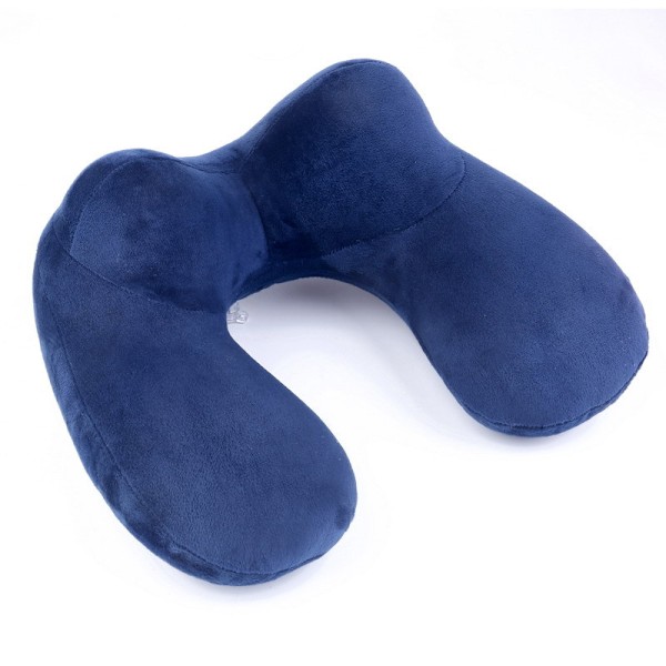 Dark Blue-Inflatable Travel Pillow Airplane Pillow Compact Travel Pillow and Soft Velvet Washable Cover for Camping,Travel,Plane,Train,Car,Offic