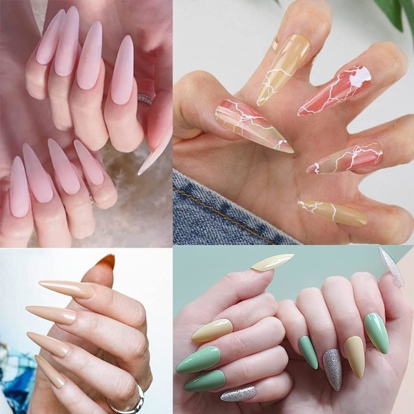 504 st transparenta full frost nagelspetsar mandel akryl falska naglar full cover konstgjorda nagelspetsar 12 storlekar stilett långa falska naglar för nagelsalonger