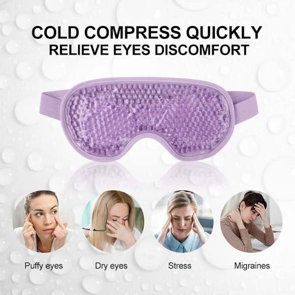 Kall ögonmask, gelögonmask för svullna, mörka ringar, migrän, återanvändbar kall ögonmask med plysch ögon ispåse baksida för varm kall terapi Purple