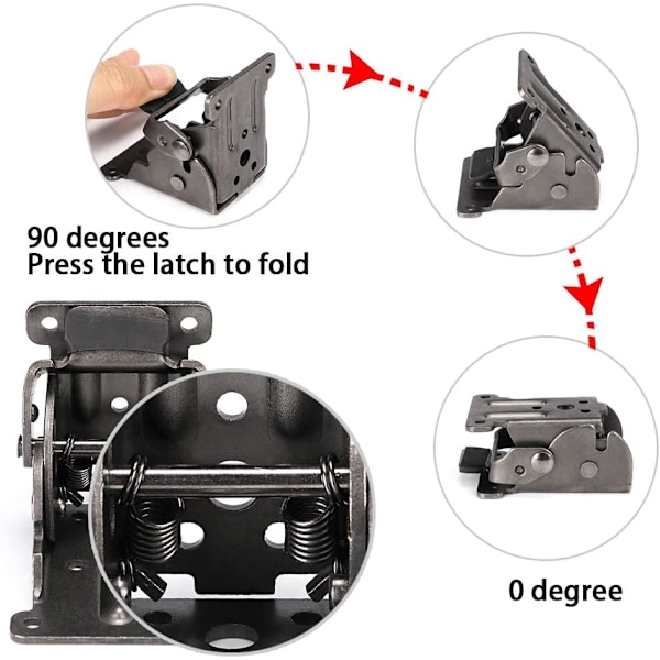 4 stk. Selvlukkende Foldbarehængsler 90°, Foldbar Beslag, Låsende Udvidelsesbord Stålplade Foldbar Hyldebeslag til Arbejdsbord