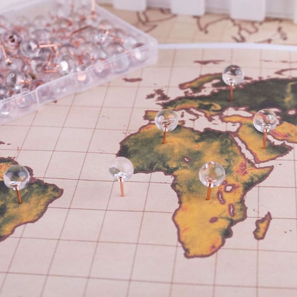 100 stk. Transparente Runde Push Pins Korktavle Pins Roséguld Dekorative Rejse Push Pins med Plastikboks, Sytilbehør Kontorartikler