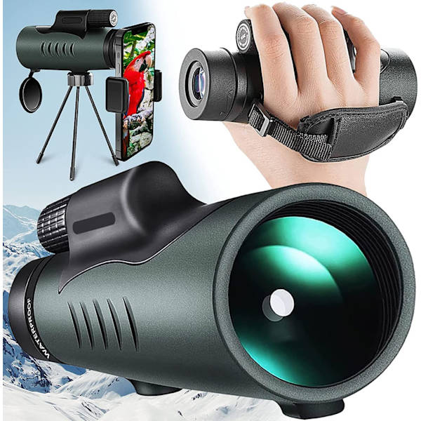Concept Kikkert Monokular 12X50 HD Vandtæt Prisma Grøn Belægning Teleskop til Fuglekiggeri, Jagt, Vandreture, Koncert