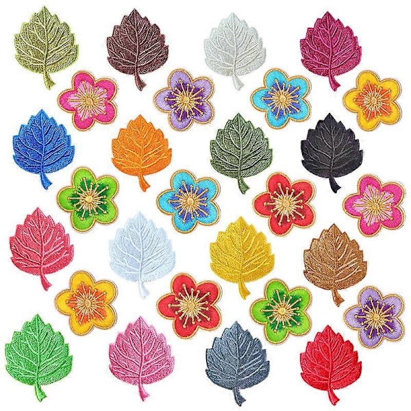 Strykmärken, 28 st Blandade Löv Blommor Märke Klistermärke Strykmärke eller Sy-på Märke för Kläder T-shirt Kjol Hatt Skolväska