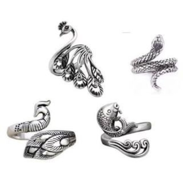 4 Pieces Adjustable Knitting Loop Ring Knitting Accessories Peacock Shaped Open Finger Metal Ring 2 Sizes Yarn Guide Finger Ring Knitting Thimble