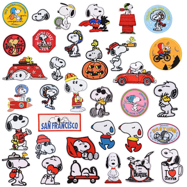 Strykjärnsmärke 35 st Snoopy Barn Strykjärnsmärke Broderad Patch för DIY Anpassning Kläder T-shirt Jeans, Ryggsäck, Barn och