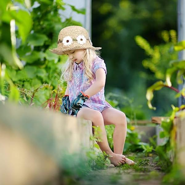 Flickor Halmhattar Fällbar Solhatt med Blomdekoration Sommarhatt för Barn Strand Resor Vandring
