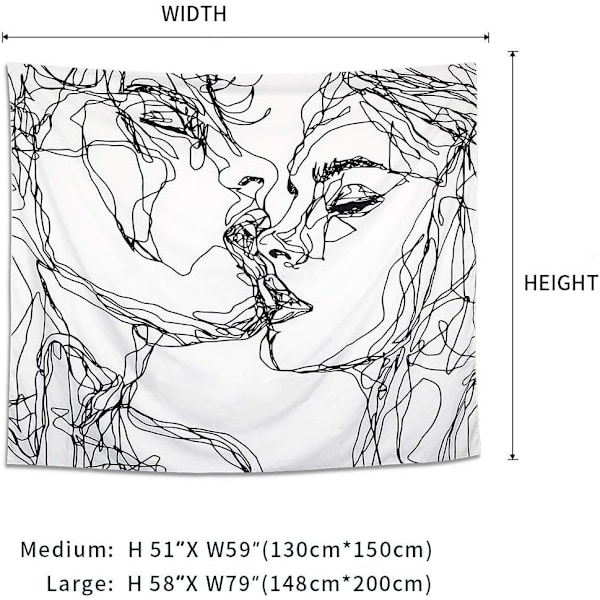 Män Kvinnor Själsfull Abstrakt Skiss Väggbonad Kyssande Älskare Gobeläng Väggbonad Sovsal Sovrum Vardagsrum (M/130cmX150cm)