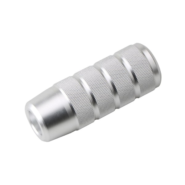 Silverfärgad manuell växelspaksknopp i aluminiumlegering, 9,5 cm, med frostad metallgrill och blå glänsande växelspaksknopp