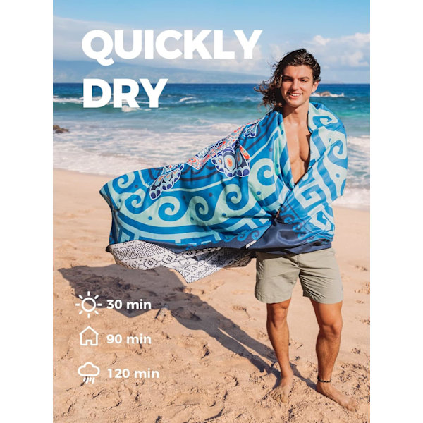 Strandhåndkle i 160x80 cm Ultralett Mikrofiber, Hurtigttørkende, Absorberende Strandteppe, Mykt og Lett å Stelle Badehåndkle for Trening, Reise, Strand, S