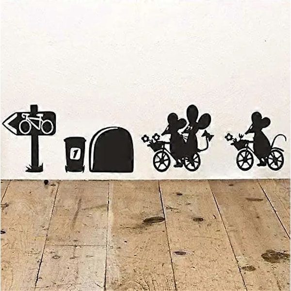 Fodpanel vinyl vægklistermærke Musehul Cykler mønster 28cm x 7cm Kreative små muse vægklistermærker soveværelse stue studieværelse husholdningsapparater dekoration