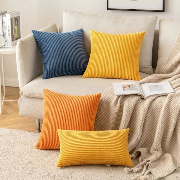Set med 2 dekorativa kuddfodral, 45x45cm ingefära gul, räfflad soffkudde mjukt örngott för hem vardagsrum sovrum Clic Clac