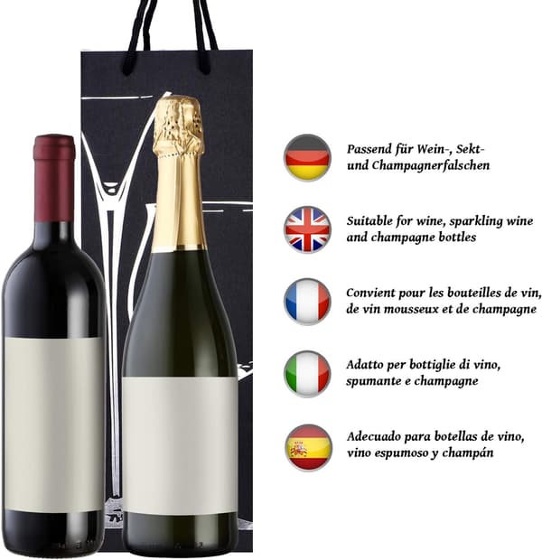 10 flaskor presentpåsar för vin, prosecco och champagne 40 x 12 x 9 cm - silverglasögon