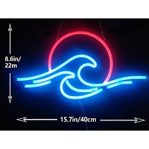 40 x 22 cm Solnedgång & Hav - Våg LED Neon Skylt för Cool Väggdekor för Vardagsrum, Pojk- och Flickrum, USB-driven
