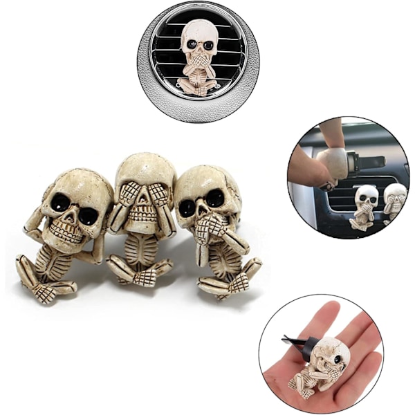 Bilventil Klips Ond Skalle Trio Statue Ond Skalle Statue Auto Aromaterapi Diffuser Klips Kontor Hjem Aromaterapi Dekor Gaver til Menn/Kvinner