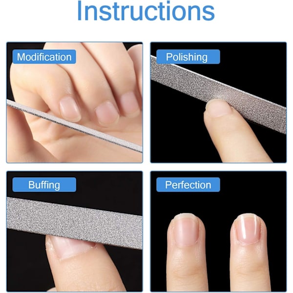 (5 tum) 6-pack diamant nagelfil dubbelsidig nagelfil rostfritt stål metall manikyrblock nagelfil för salong och hem
