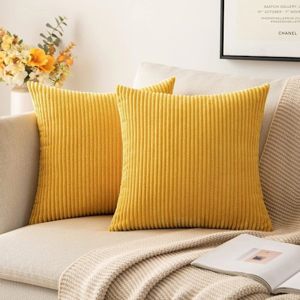 Set med 2 dekorativa kuddfodral, 45x45cm ingefära gul, räfflad soffkudde mjukt örngott för hem vardagsrum sovrum Clic Clac
