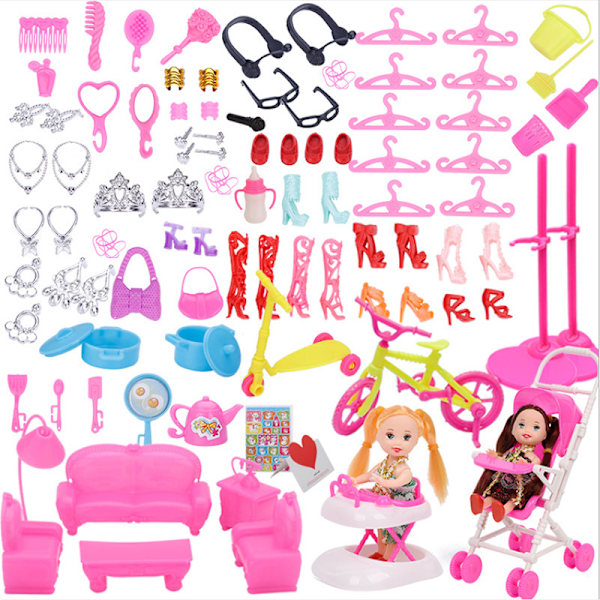 Tillbehör till dockor, 118 delar dockkläder minikläder accessoarer skor galgar Fashionistas docktillbehör för flickleksaker födelsedagsflicka Chris