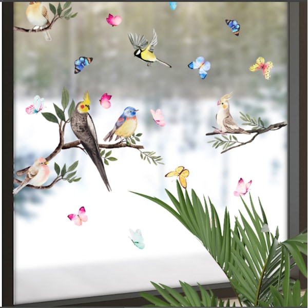Fönsterdekaler elektrostatiska FÅGELMÖTE I Fönsterdekoration Trädblad klistermärken växter blommor sommar I vardagsrum och vuxen sovrumsfönster klistermärken