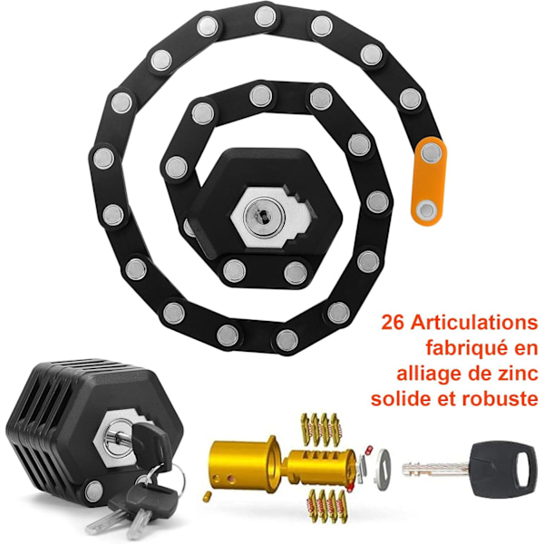 Bærbar sykkellås Sykkellås Folding Chain Foldbar legering stål lås med nøkler og låseholder for elektrisk scooter