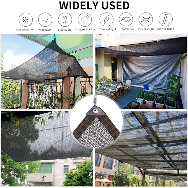 Drivhussolskærmsnet med Øjer - 2 x 6 m - til Have, Pergola, Terrasse, Drivhus, Kyllingehus, Udendørs