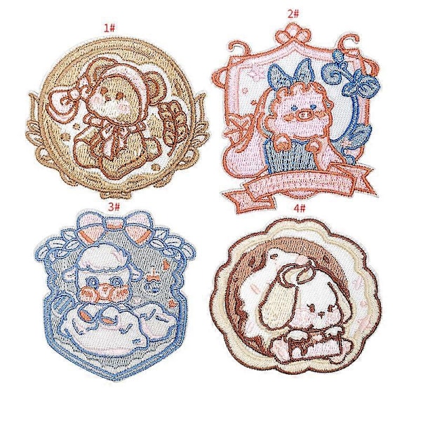 Sæt med 4 computerbroderede broche skjorte uniform bamse broderet badge sødt stofmærke tøjtilbehør tilbehør