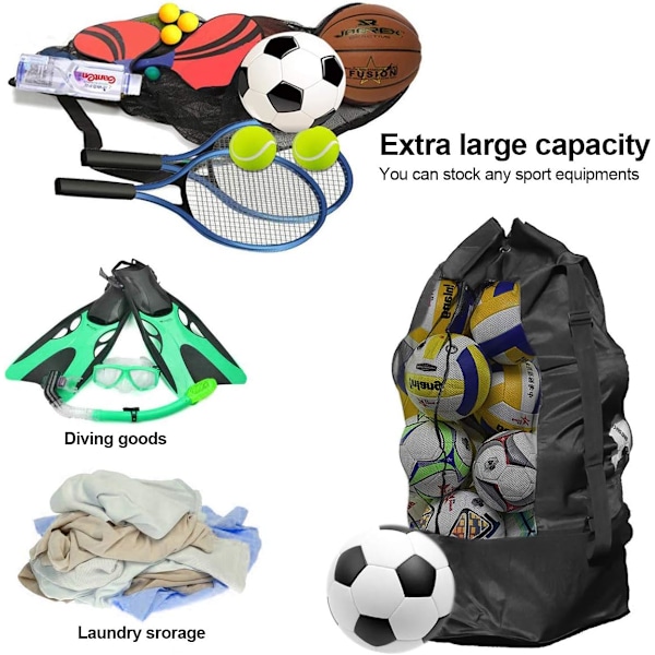 Fodboldtaske - 50 * 45 CM - Sort - Stor Kapacitet 5 Boldtaske til Basketball Fodbold Volleyball Skuldertaske Opbevaring af Sportsudstyr
