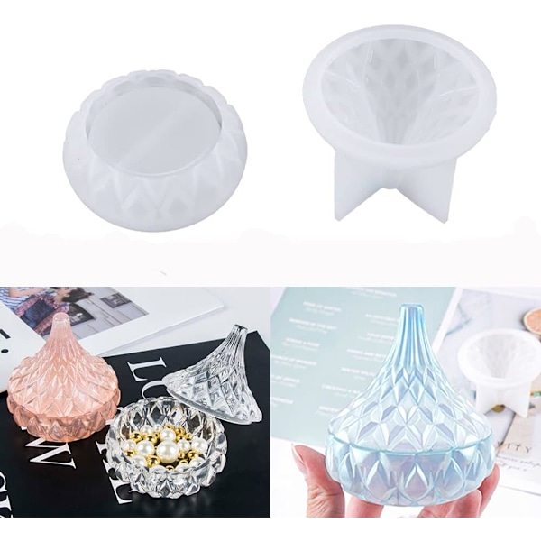 Silikon Oppbevaringsboks, Silikon Smykkeform med Epoksy Resin Lokk, Resin Smykkeskrin Dryppform