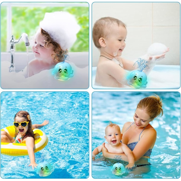 (Blå) Badelegetøj til 1-årig baby, Lysende Blæksprutteformet Badelegetøj, Automatisk Vandsprinkler til Babyer 0-6 og 12 Måneder 1-2-3 År Gamle til 0-