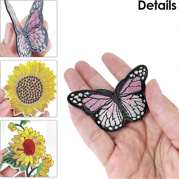 48 st Broderi Dekorativa Stryk-på-märken, DIY Fjäril Blommor Märken Broderade Applikationer Sy-på Stryk-på-märken för Kläder Jeans J