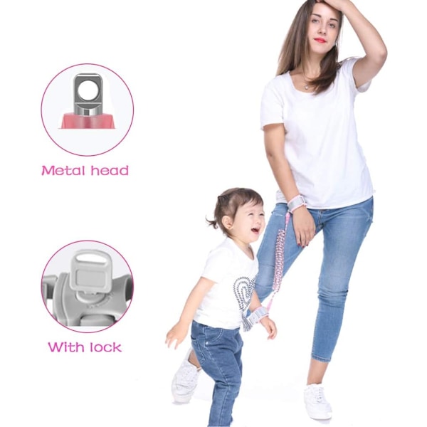 Blå Anti-Lost Håndledsrem/Anti-Lost Børnesnor med Sikkerhedslås, 360° Drejelig Led Reflekterende Baby Anti-Lost Bælte, 1,5m Pink Børnesikkerhedssele