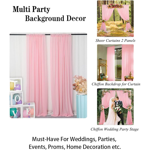 2 Paneler 0,7*3m Rosa Chiffon Baggrundsforhæng til Bryllup Bryllupsdekoration