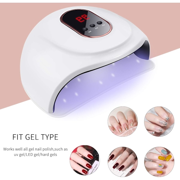 UV-lampa nageltork, nagellampa med 18 LED-lampor, 72W LED UV-nageltork med 3 timers 30/60/99S Snabbtorkning för semipermanent nagellack, gel a
