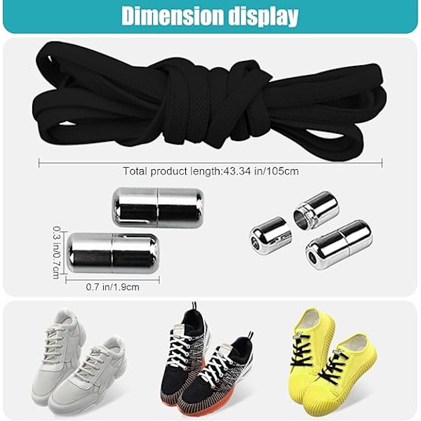 6 Par Elastiske Skolisser med Metallspenne - Ingen Knyting Elastiske Skolisser - Metall Lås Skolisser - Metall Knapp Skolisser - Erstatning Skolisser for Sneakers