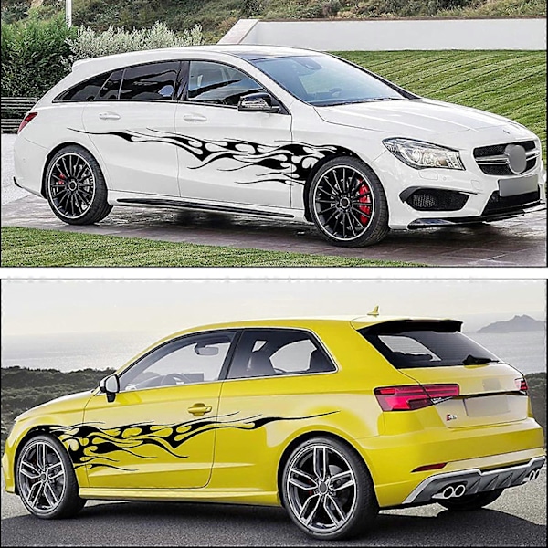 2 Stykker 261cm Flammer Grafikk Bil Karosseri Side Klistremerker Flamme Racing Sport Stripe Dekal for Bil Vinyl Klistremerke Universell for Alle Bil SUV Lastebil